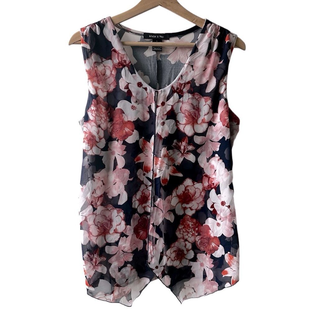 Adele & May Floral Sleeveless Top Large Flowy Romantic sheer shabby chic boho